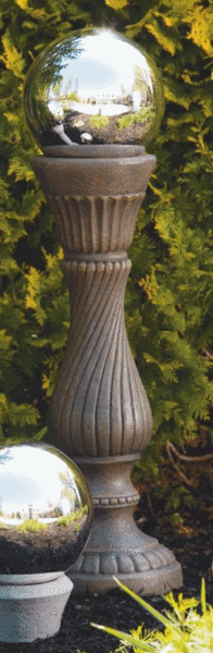 Fluted Stone Holder for Gazing Globe Sculpted Cement Pedestal Column